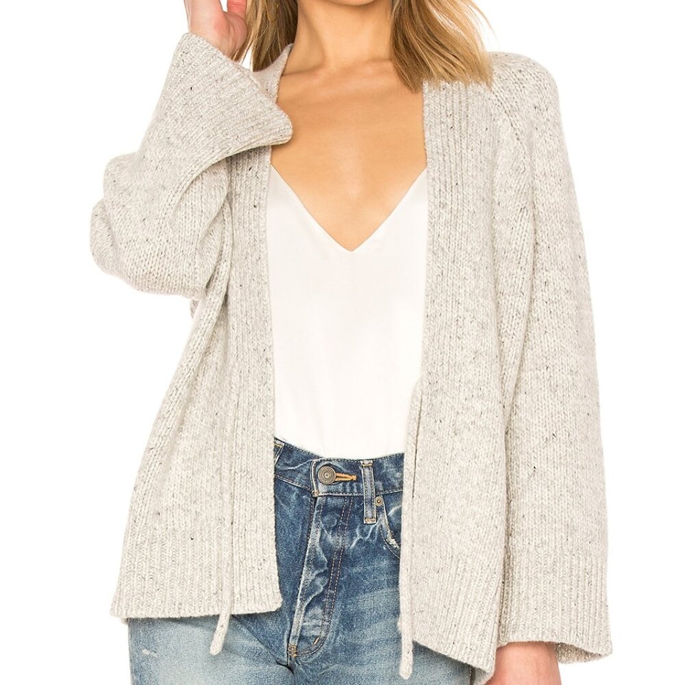 VINCE Marled Raglan Rib Cashmere Wool Gray Cardigan